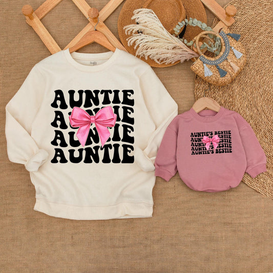 Auntie and Bestie Matching Sweatshirts for Nephew and Niece, Soft Comfortable Cotton Baby Toddler Outfit Family Visit Gift