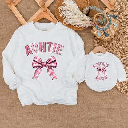 Auntie's Bestie Matching Sweatshirt for Niece & Nephew Cute Auntie and Me Family Outfit Cozy Cotton Casual Gift