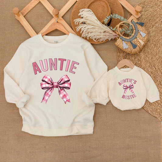 Auntie's Bestie Matching Sweatshirt for Niece & Nephew Cute Auntie and Me Family Outfit Cozy Cotton Casual Gift