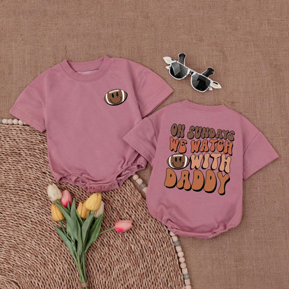 On Sundays We Watch Football with Daddy Baby Romper Retro Game Day Bodysuit Football Lover Gift for Newborn Boys & Girls First Birthday Outfit Football Season Apparel