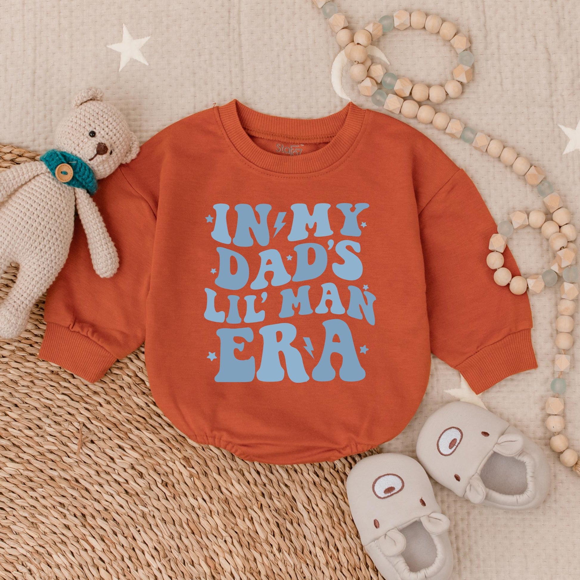 In My Dad's Lil Man Era Romper Baby Boy Bubble Romper Newborn Outfit Gift for New Dad Pregnancy Announcement Cute Baby Clothes