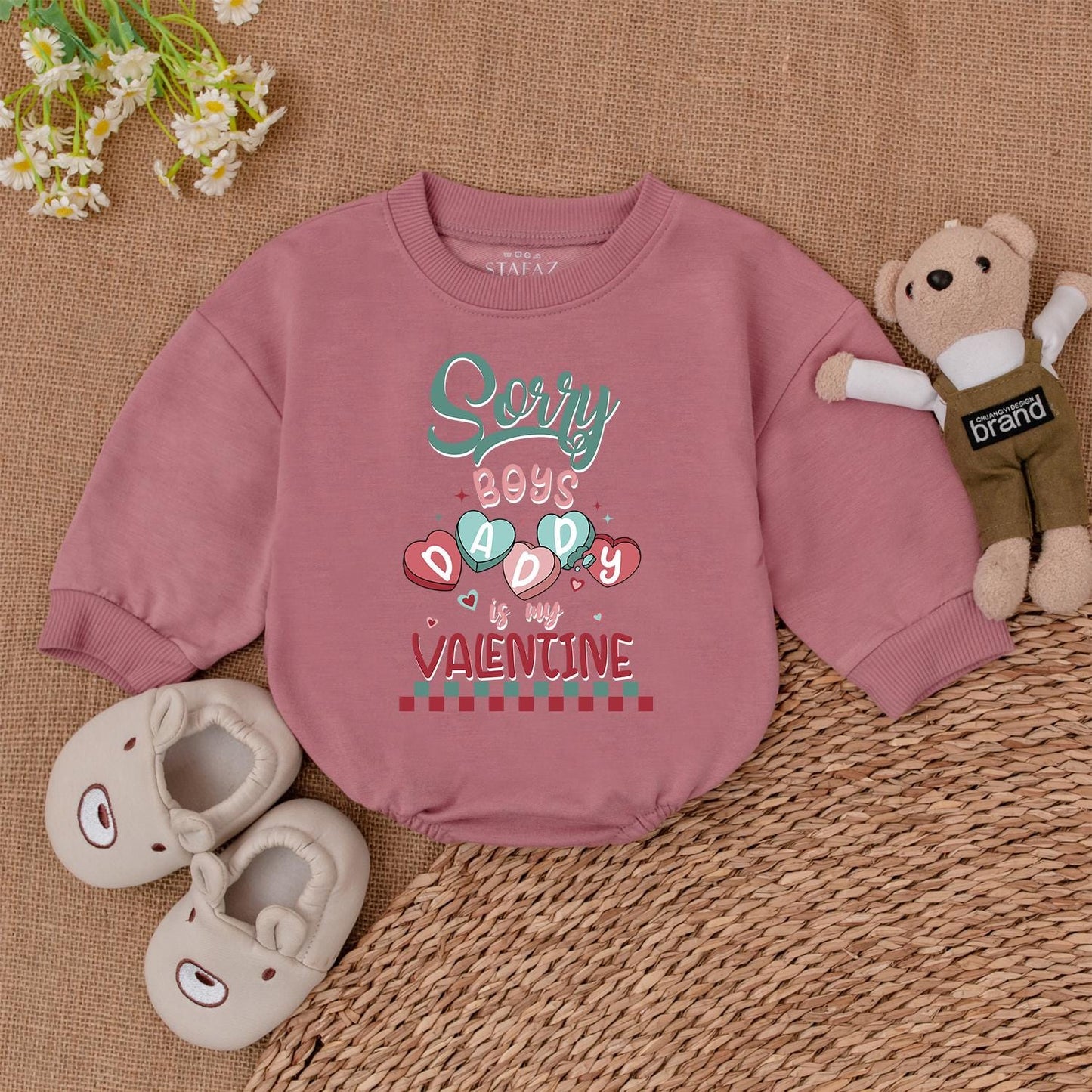 Sorry Boys Daddy's Valentine Baby Romper for Baby Girl, Retro Heart Design Valentine's Day Gift, Newborn Outfit, Daddy's Valentine