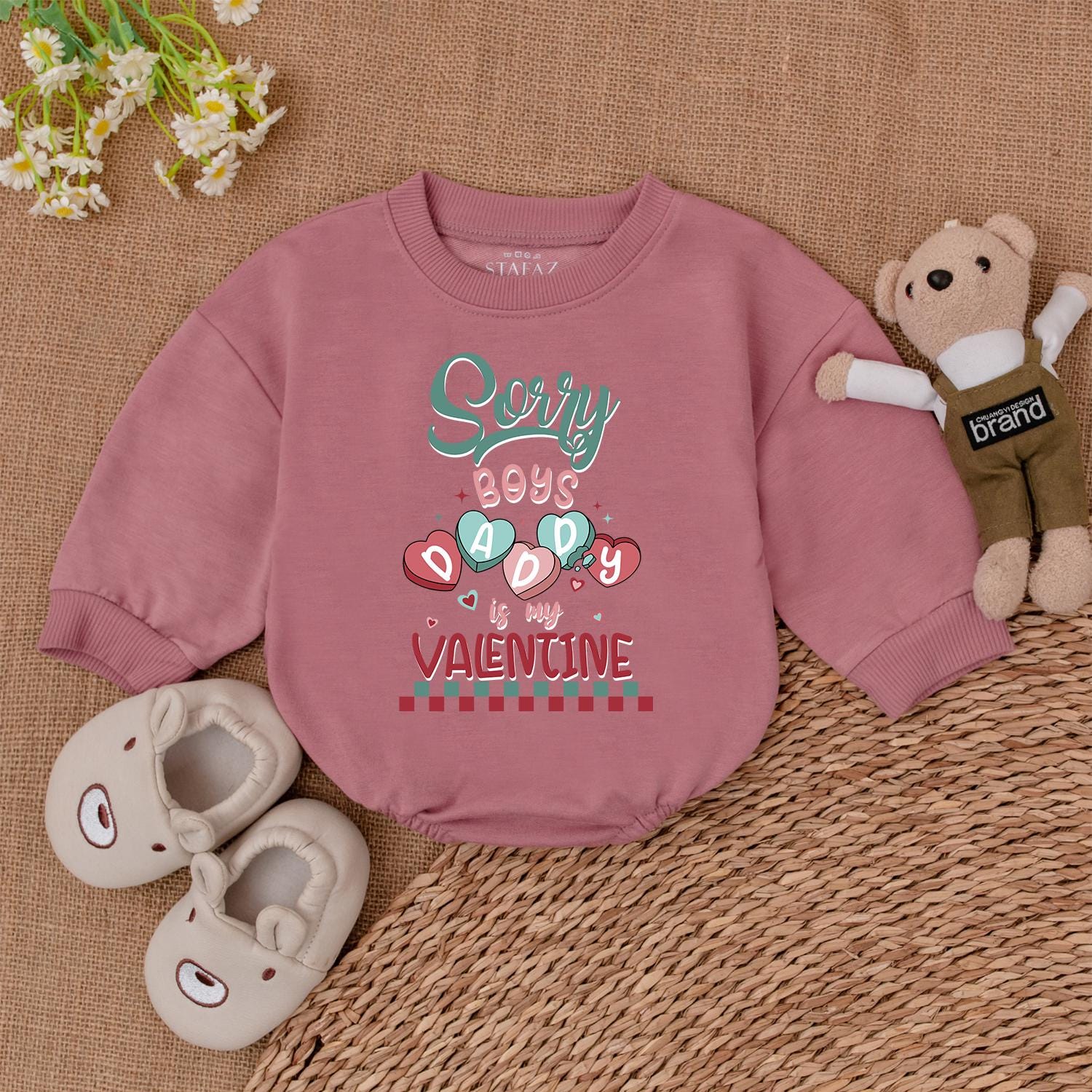 Sorry Boys Daddy's Valentine Baby Romper for Baby Girl, Retro Heart Design Valentine's Day Gift, Newborn Outfit, Daddy's Valentine