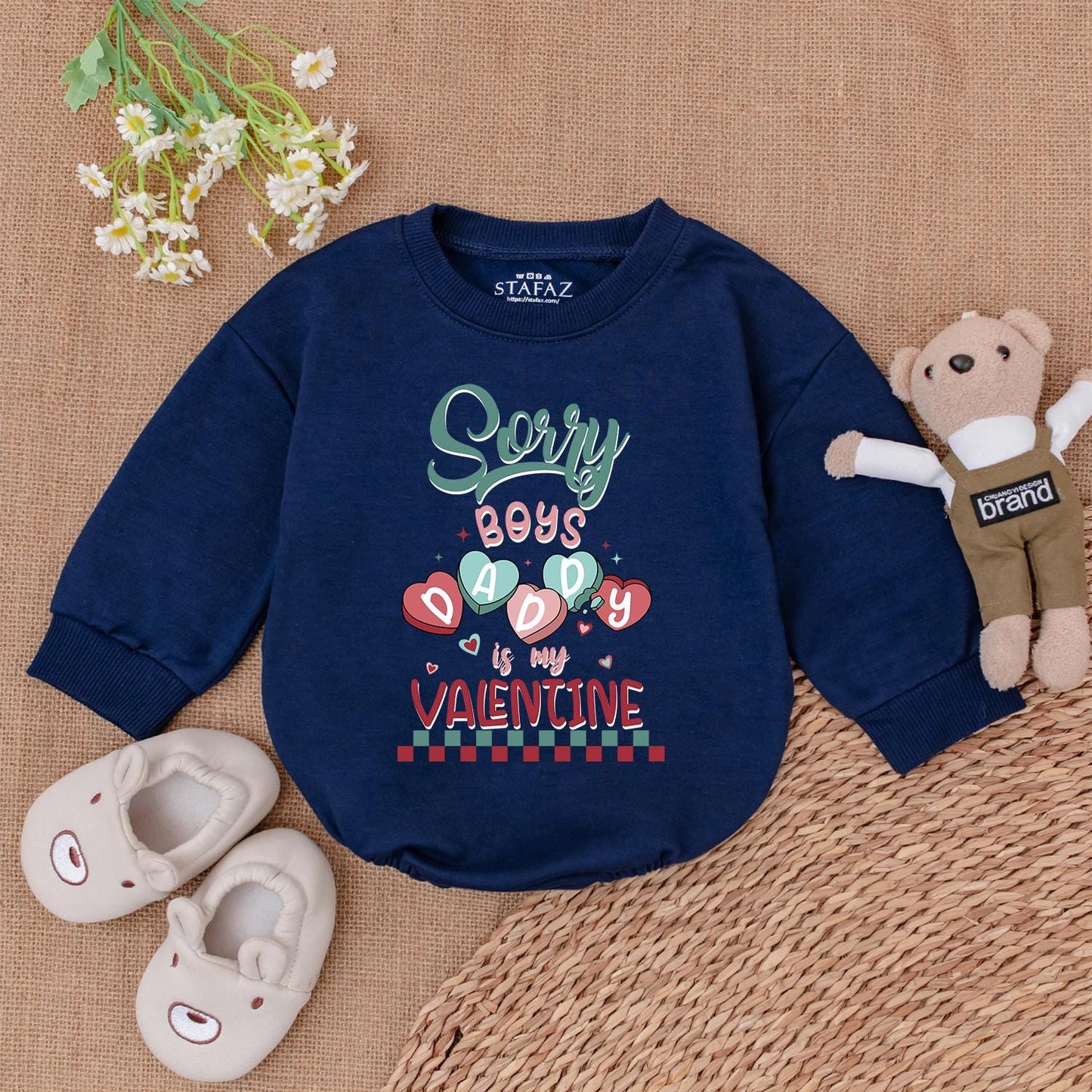 Sorry Boys Daddy's Valentine Baby Romper for Baby Girl, Retro Heart Design Valentine's Day Gift, Newborn Outfit, Daddy's Valentine