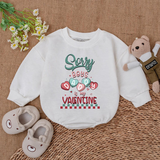 Sorry Boys Daddy's Valentine Baby Romper for Baby Girl, Retro Heart Design Valentine's Day Gift, Newborn Outfit, Daddy's Valentine
