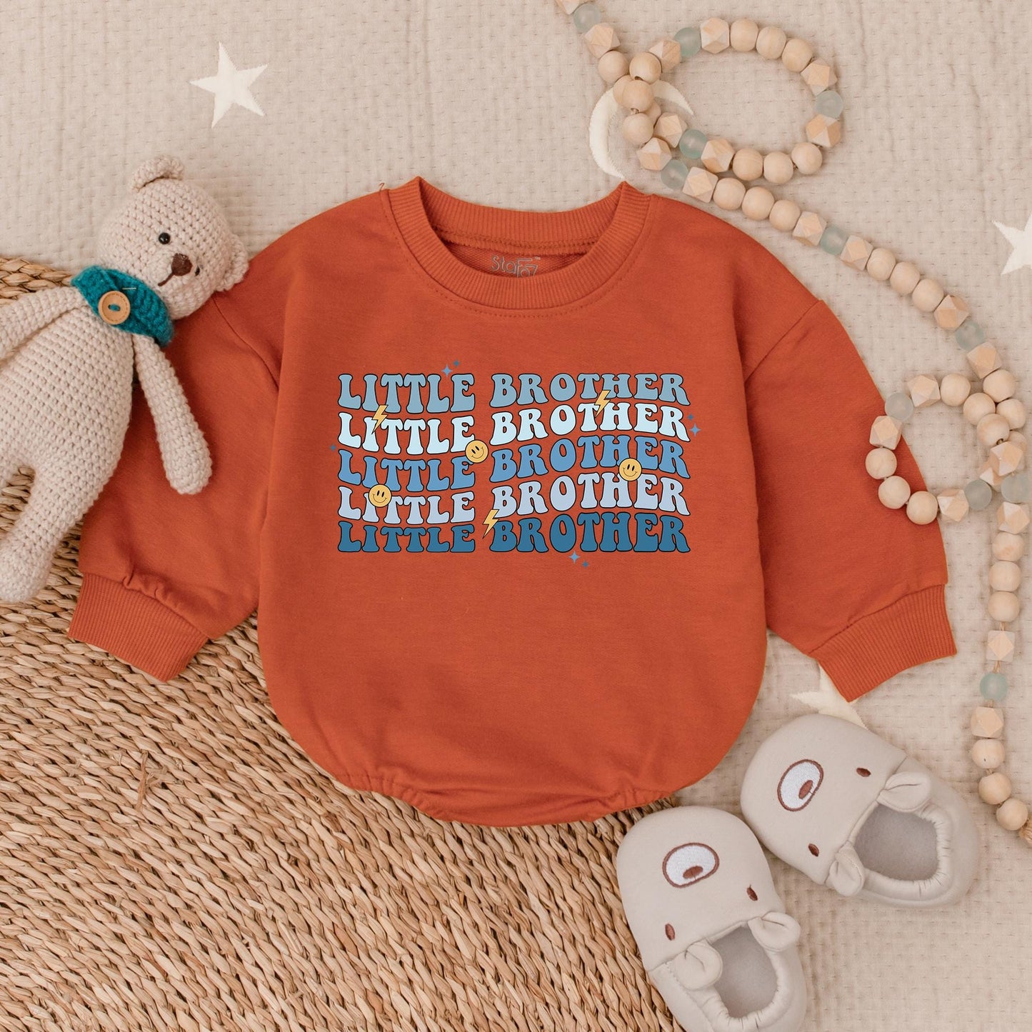 Little Brother Baby Boy Bubble Romper Newborn Gift from Dad Pregnancy Announcement Sibling Outfit Brother Baby Clothes Cotton
