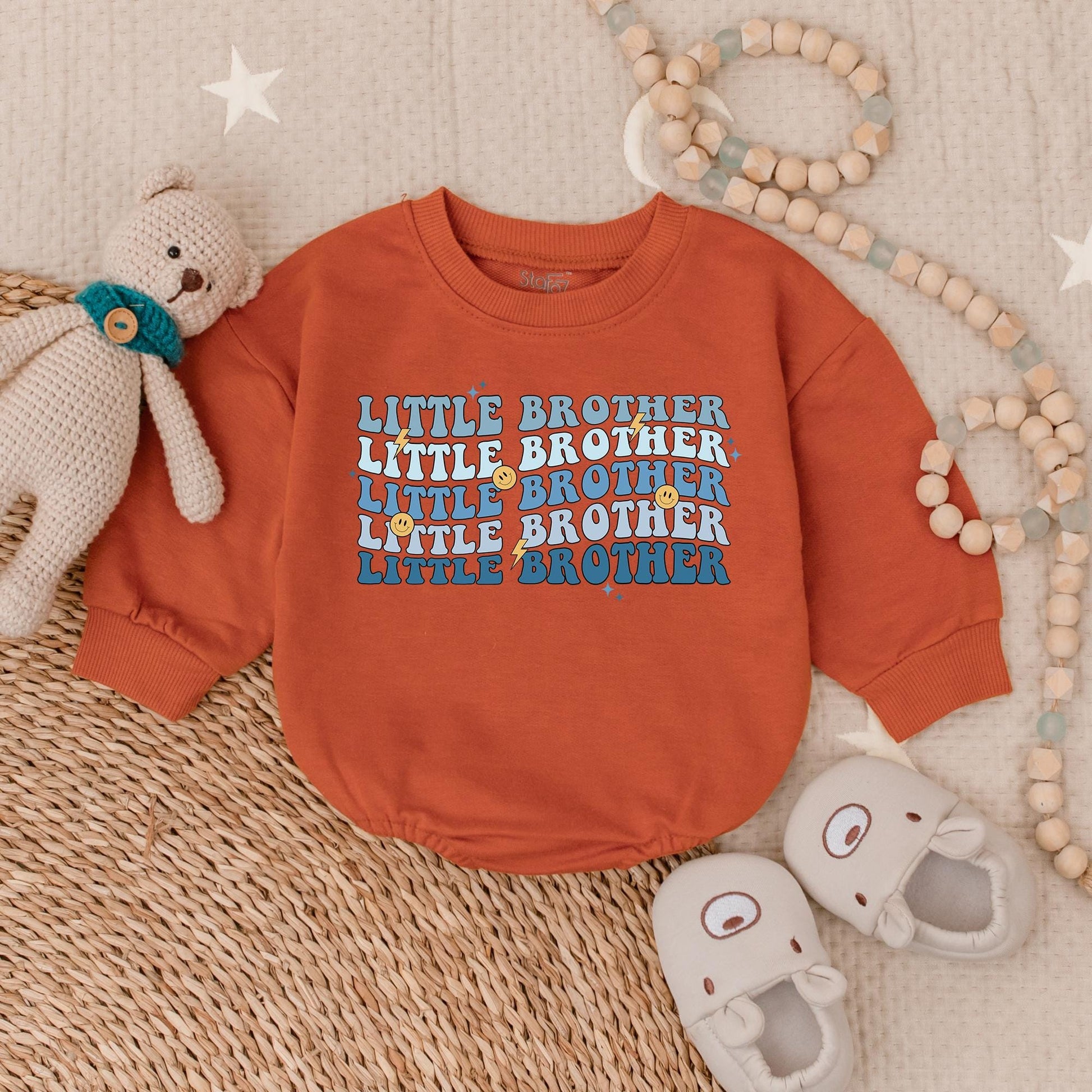 Little Brother Baby Boy Bubble Romper Newborn Gift from Dad Pregnancy Announcement Sibling Outfit Brother Baby Clothes Cotton