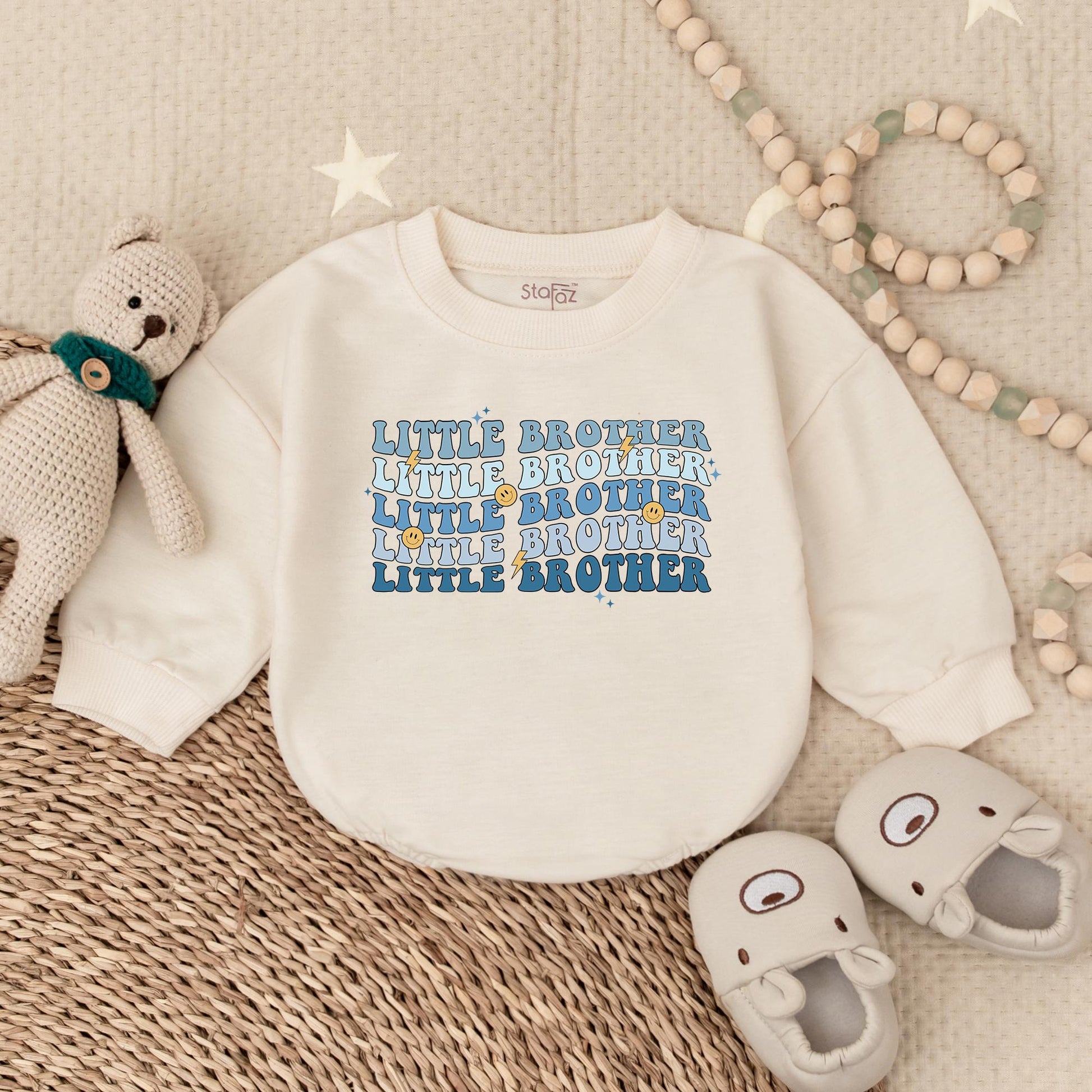 Little Brother Baby Boy Bubble Romper Newborn Gift from Dad Pregnancy Announcement Sibling Outfit Brother Baby Clothes Cotton