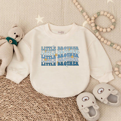 Little Brother Baby Boy Bubble Romper Newborn Gift from Dad Pregnancy Announcement Sibling Outfit Brother Baby Clothes Cotton