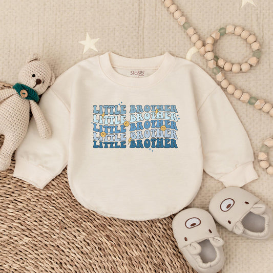 Little Brother Baby Boy Bubble Romper Newborn Gift from Dad Pregnancy Announcement Sibling Outfit Brother Baby Clothes Cotton