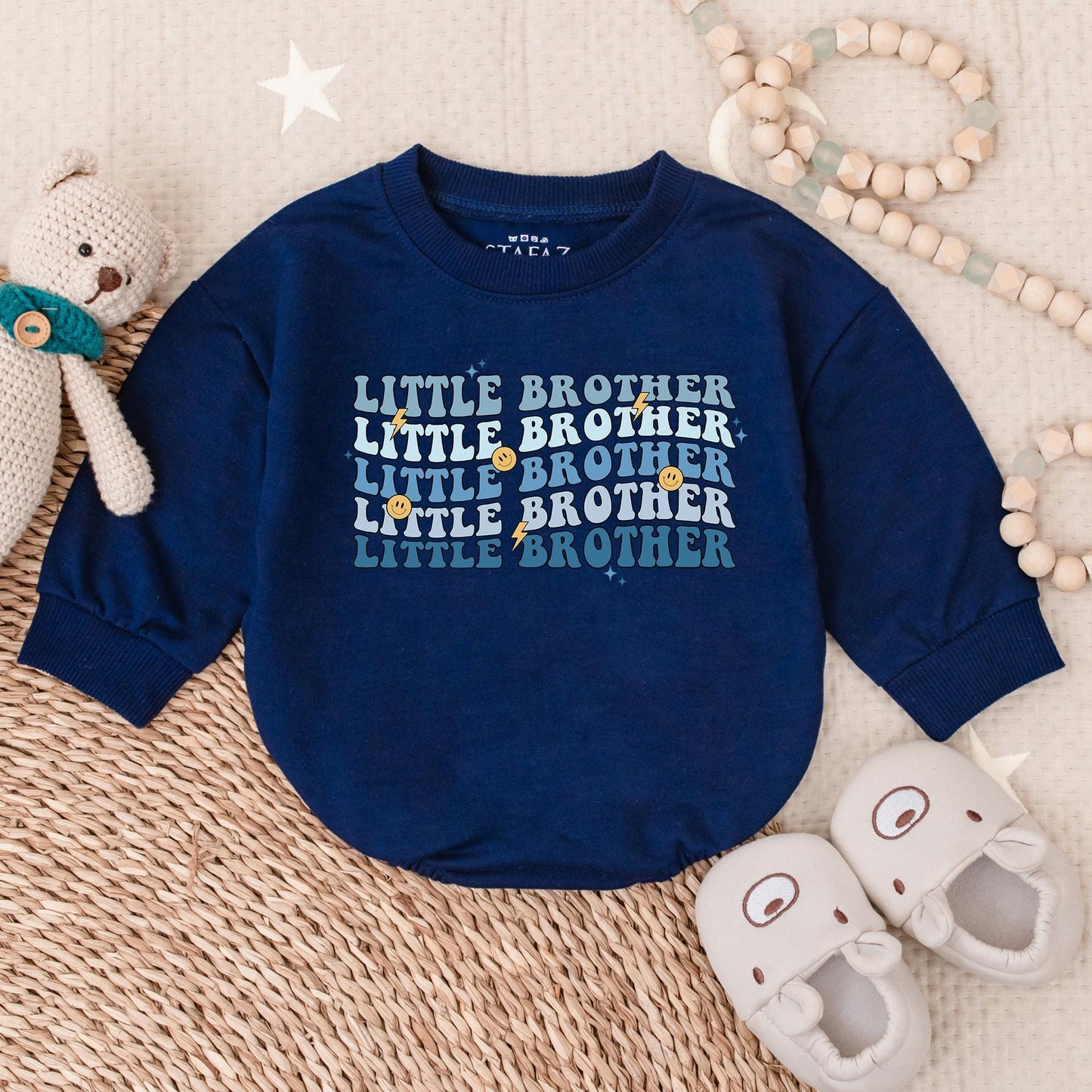 Little Brother Baby Boy Bubble Romper Newborn Gift from Dad Pregnancy Announcement Sibling Outfit Brother Baby Clothes Cotton