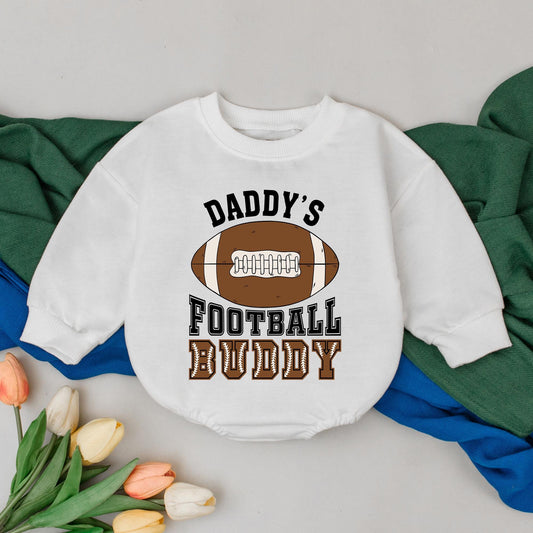 Daddy's Football Buddy Baby Romper Retro Game Day Outfit, Brown Football Graphic, Fall Baby Clothes, Gift for Dad & Baby Boy