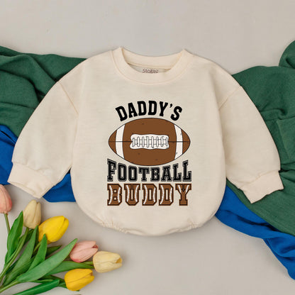 Daddy's Football Buddy Baby Romper Retro Game Day Outfit, Brown Football Graphic, Fall Baby Clothes, Gift for Dad & Baby Boy