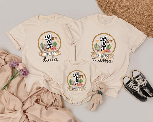 Matching Family Rodeo Shirts | 1st Birthday Western Outfit, Cowboy Boots, Cacti, and Hat Design | Mom, Dada, Baby | 1st Rodeo Party