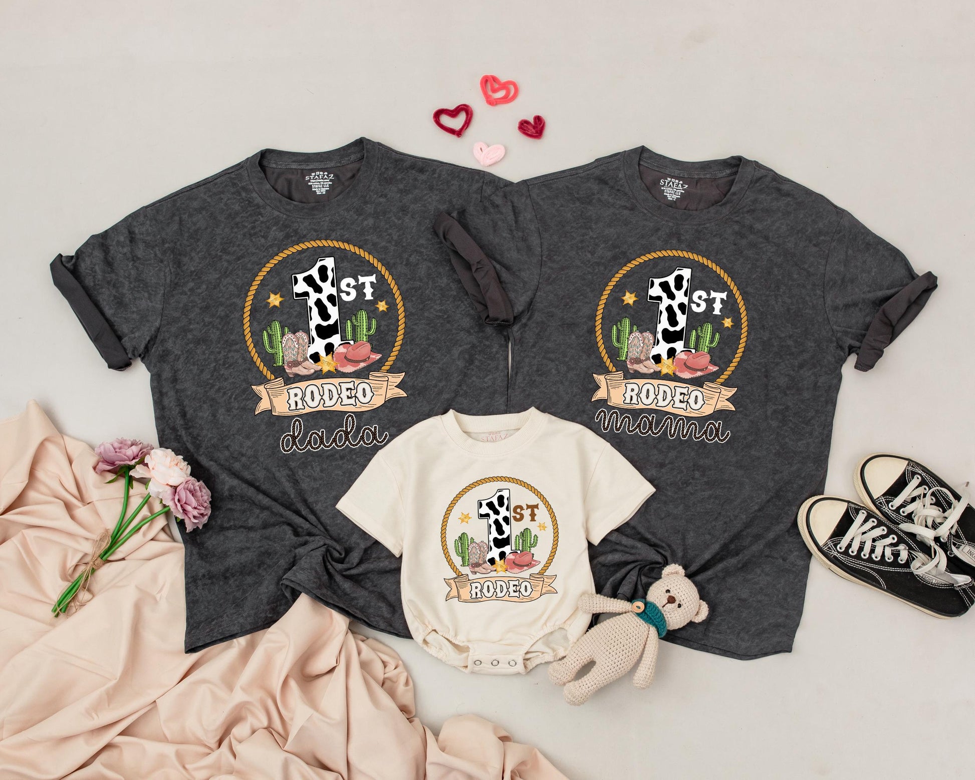 Matching Family Rodeo Shirts | 1st Birthday Western Outfit, Cowboy Boots, Cacti, and Hat Design | Mom, Dada, Baby | 1st Rodeo Party