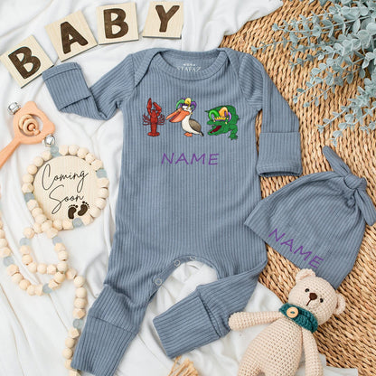Cute Mardi Gras Baby Bodysuit and Hat Set for Infant Boys and Girls, Adorable Going Home Outfit Announcement Gift Pregnancy Reveal Party