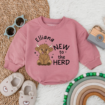 Custom Soft New to the Herd Baby Romper for a charming Pregnancy Announcement, adorable Cattle Farmer Newborn Baby Clothes and Shower Gift