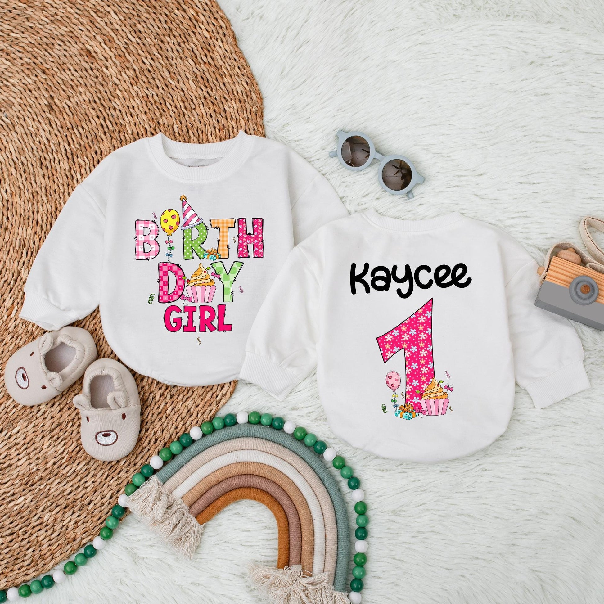Birthday Girl Bubble Romper Pink First Birthday Outfit for Baby Girl Custom Name Celebration Clothes Soft Cotton