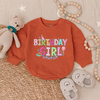 Birthday Girl Bubble Romper Adorable Baby Girl Outfit for First Birthday Celebration Soft Cotton Bodysuit Perfect Birthday Gift