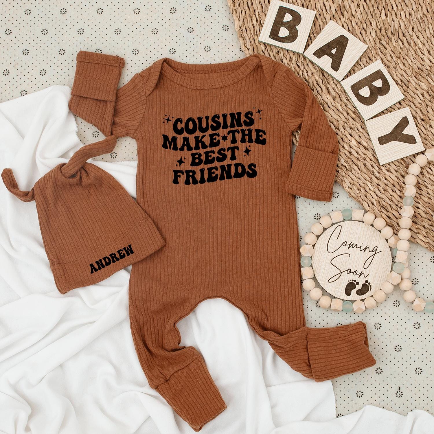 Cousins Make the Best Friends Baby Bodysuit Black Ink Star Design Cute Playful Modern Newborn Cousin Crew Outfit Gift