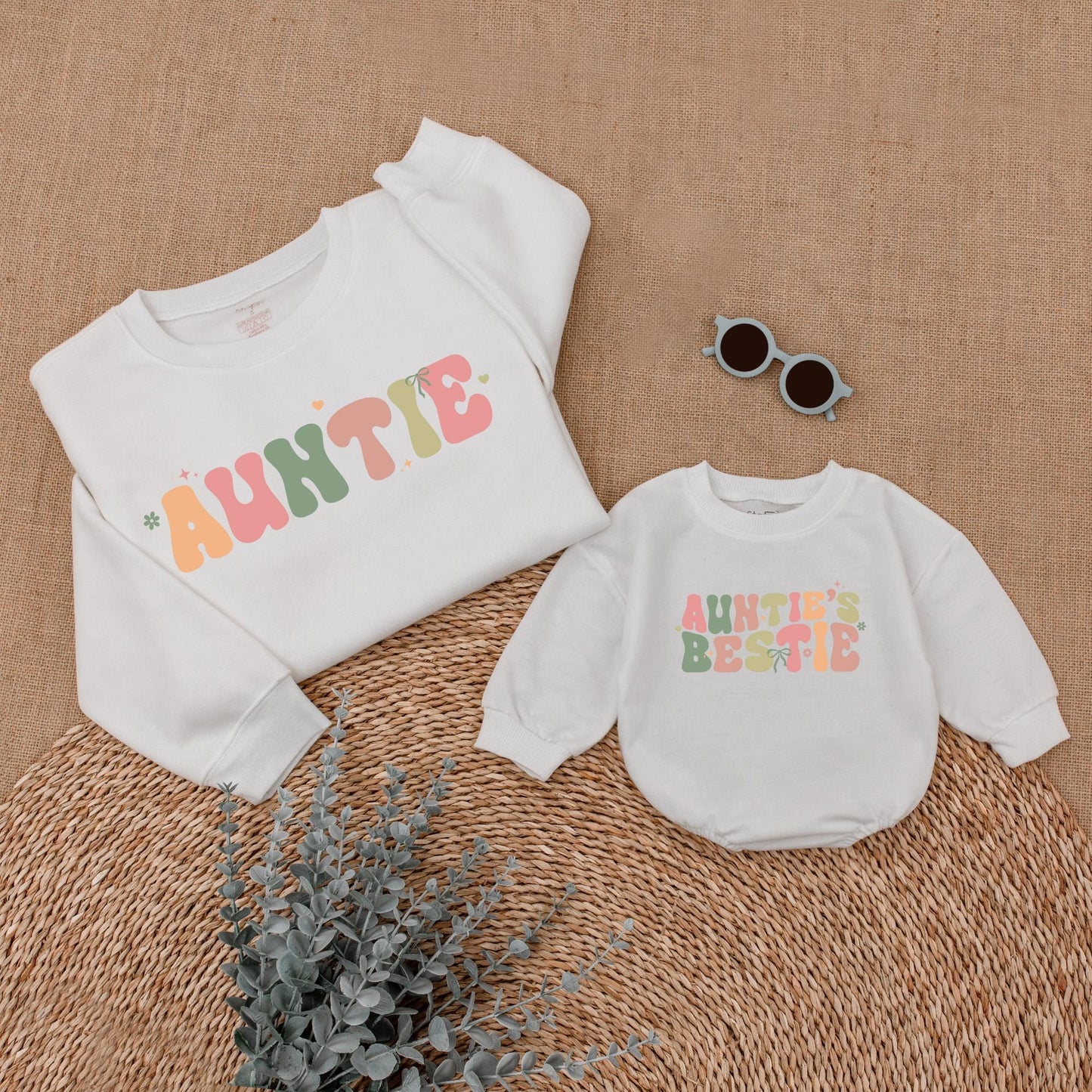 Auntie & Auntie's Bestie Sweatshirts Family Matching Aunt Niece Nephew Gift