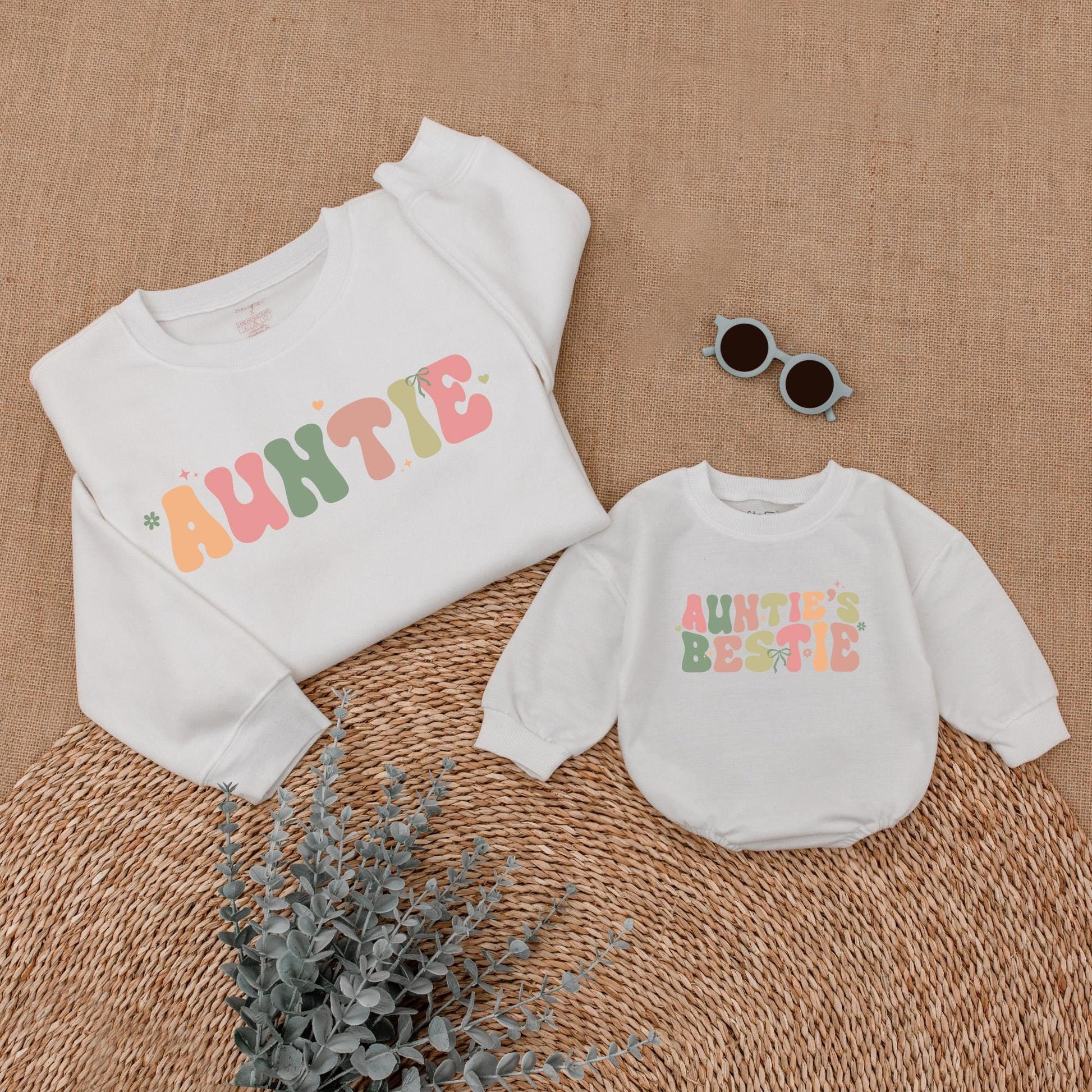 Auntie & Auntie's Bestie Sweatshirts Family Matching Aunt Niece Nephew Gift