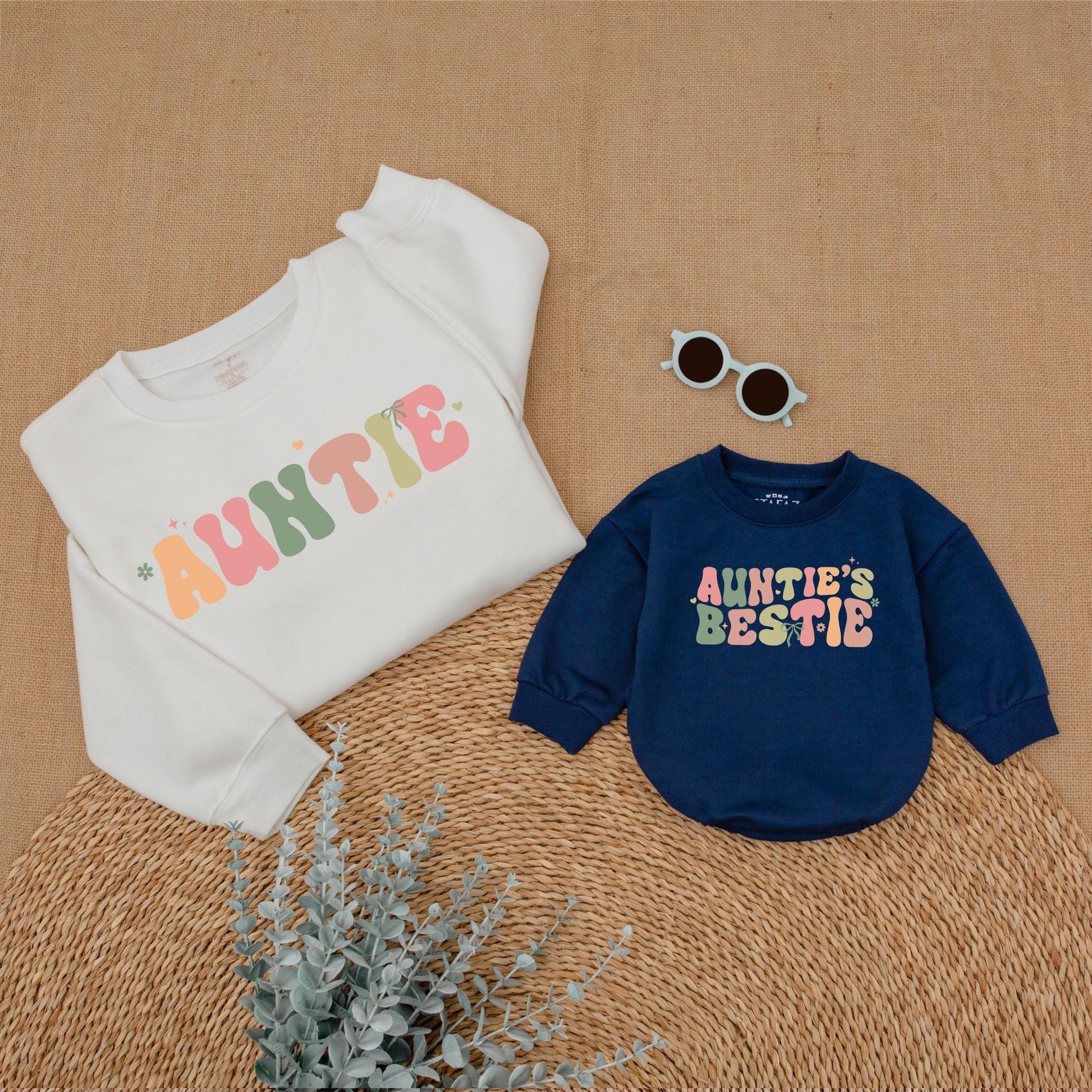 Auntie & Auntie's Bestie Sweatshirts Family Matching Aunt Niece Nephew Gift