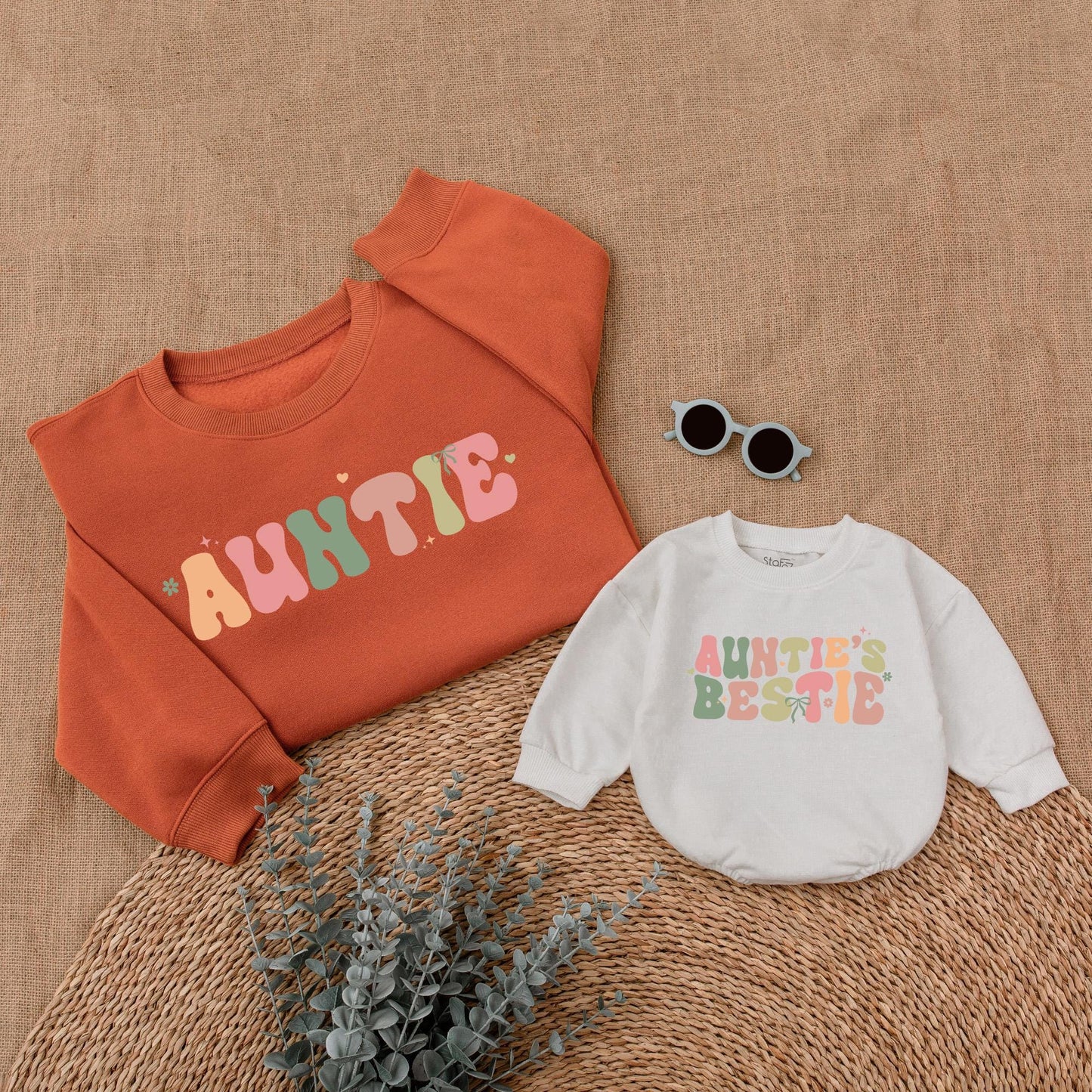 Auntie & Auntie's Bestie Sweatshirts Family Matching Aunt Niece Nephew Gift