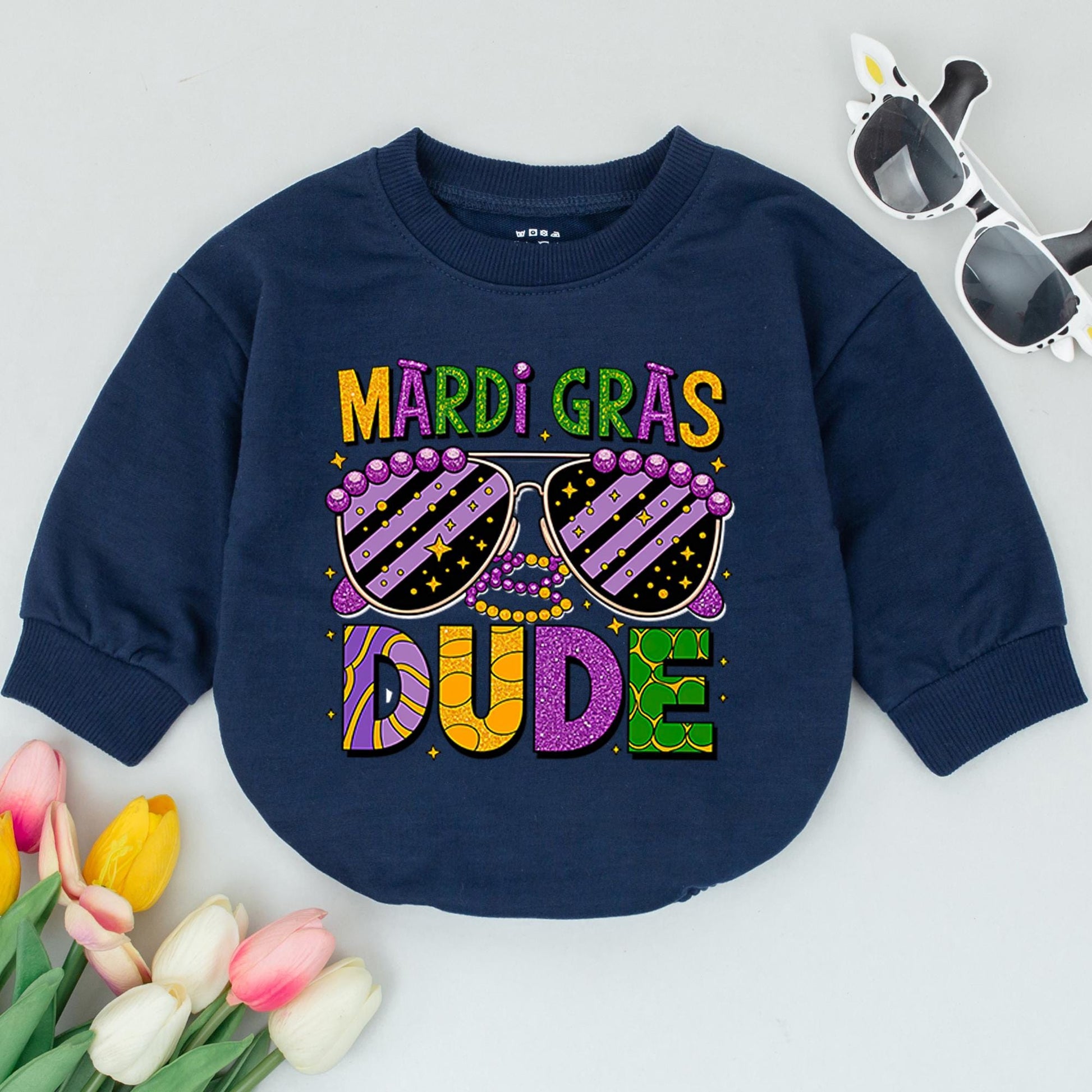 Mardi Gras Dude Baby Romper - First Parade Gift, Baby Announcement Clothes for Boys, Carnival Outfit, Flower de Luce Bodysuit