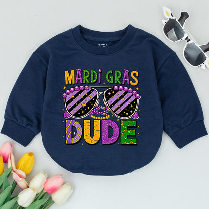 Mardi Gras Dude Baby Romper - First Parade Gift, Baby Announcement Clothes for Boys, Carnival Outfit, Flower de Luce Bodysuit