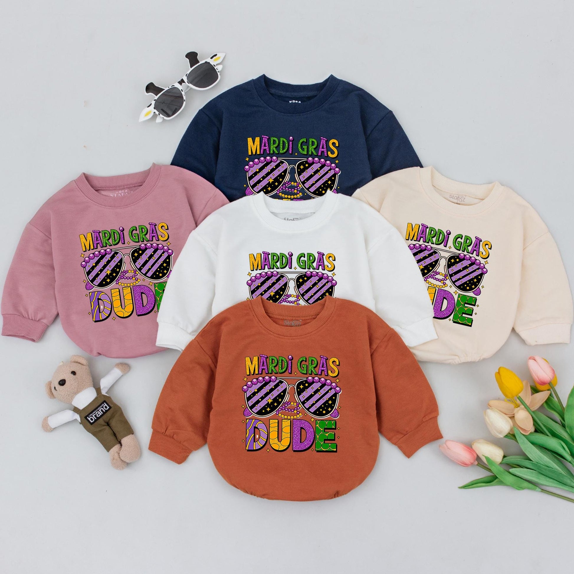 Mardi Gras Dude Baby Romper - First Parade Gift, Baby Announcement Clothes for Boys, Carnival Outfit, Flower de Luce Bodysuit