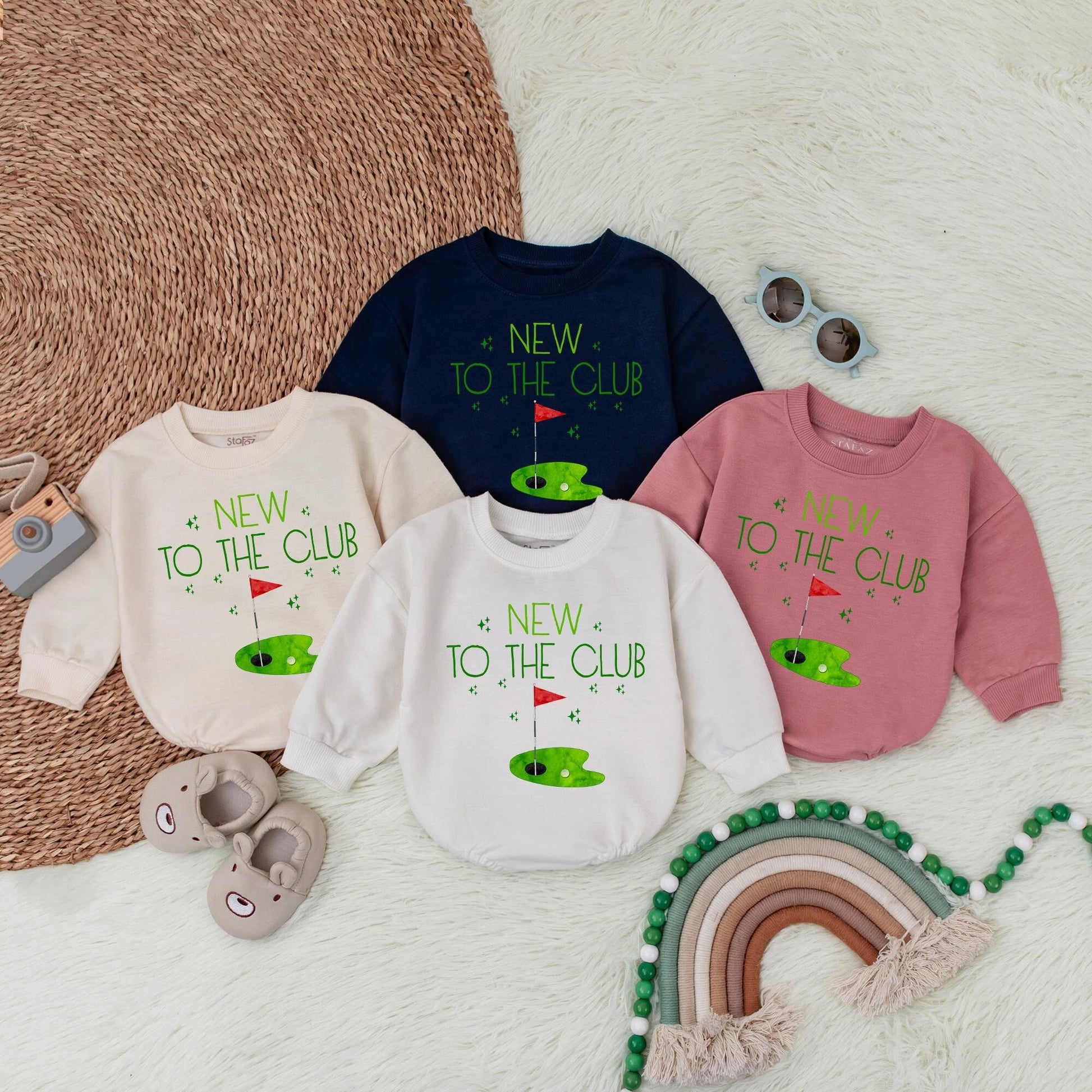 New To The Club Golf Baby Bubble Romper First Birthday Outfit Retro Toddler Boy Golf Shower Gift "Best Kid By Par" Smile Face