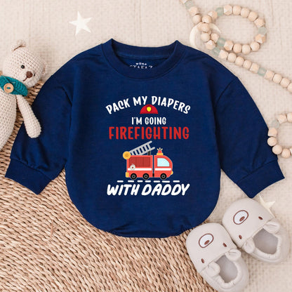 Firefighter Baby Bubble Romper Pack My Diapers I'm Going Firefighting With Daddy Cute Baby Shower Gift for Boy Infant