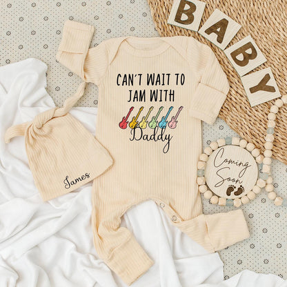Can't Wait to Jam With Daddy Baby Bodysuit & Guitar Hat Set Cute Music Lover Outfit 0-24 Months Fun Family Gift