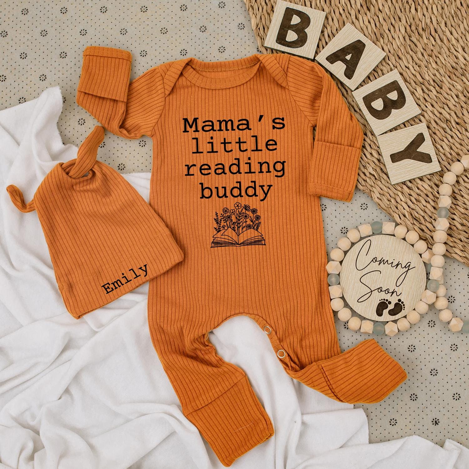 Mama's Little Reading Buddy Baby Bodysuit Newborn Book Lover Outfit Welcome Baby Gift Cozy Literary Theme Neutral Monochromatic Sweet Whimsical