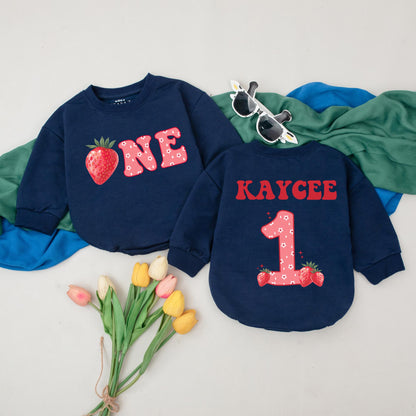Personalized Strawberry 1st Birthday Romper for Baby Girl, Berry Sweet First Birthday Outfit, Custom Name Bubble Romper, Baby Shower Gift