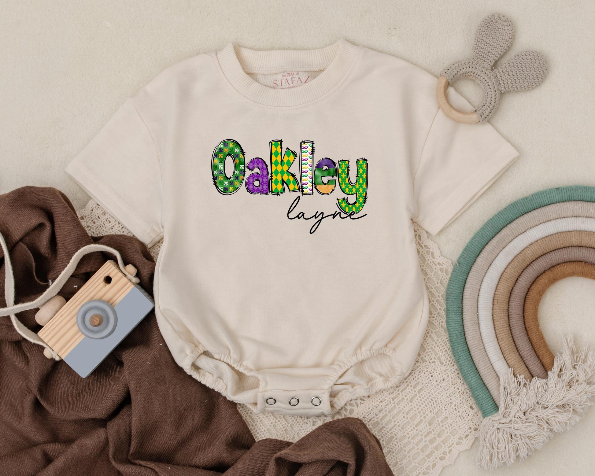 Personalized Mardi Gras Baby Romper - Cute Unisex Sweatshirt Romper for Newborns & Baby Girls & Boys, Baby Shower Gift