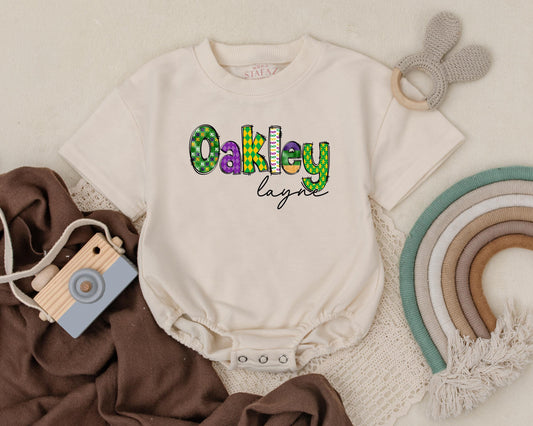 Personalized Mardi Gras Baby Romper - Cute Unisex Sweatshirt Romper for Newborns & Baby Girls & Boys, Baby Shower Gift