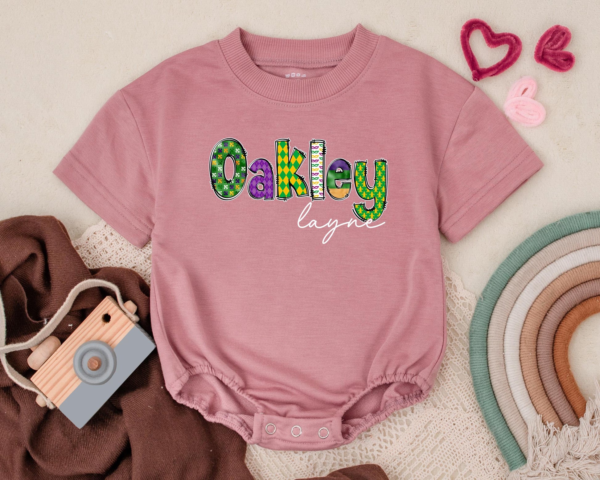 Personalized Mardi Gras Baby Romper - Cute Unisex Sweatshirt Romper for Newborns & Baby Girls & Boys, Baby Shower Gift