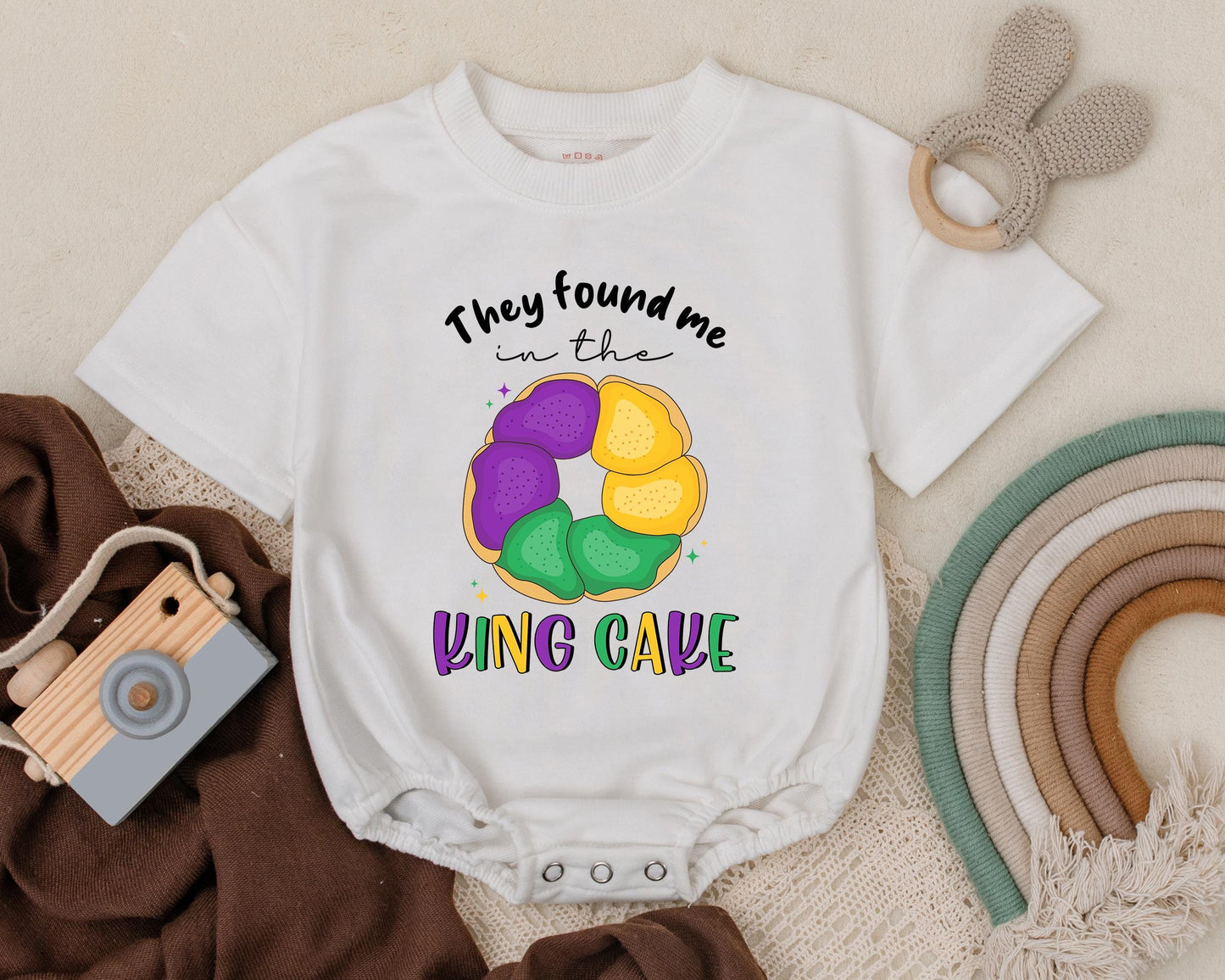 Found Me in the King Cake Mardi Gras Baby Romper Cute Newborn Outfit Unisex Baby Clothes Unique Baby Shower Gift
