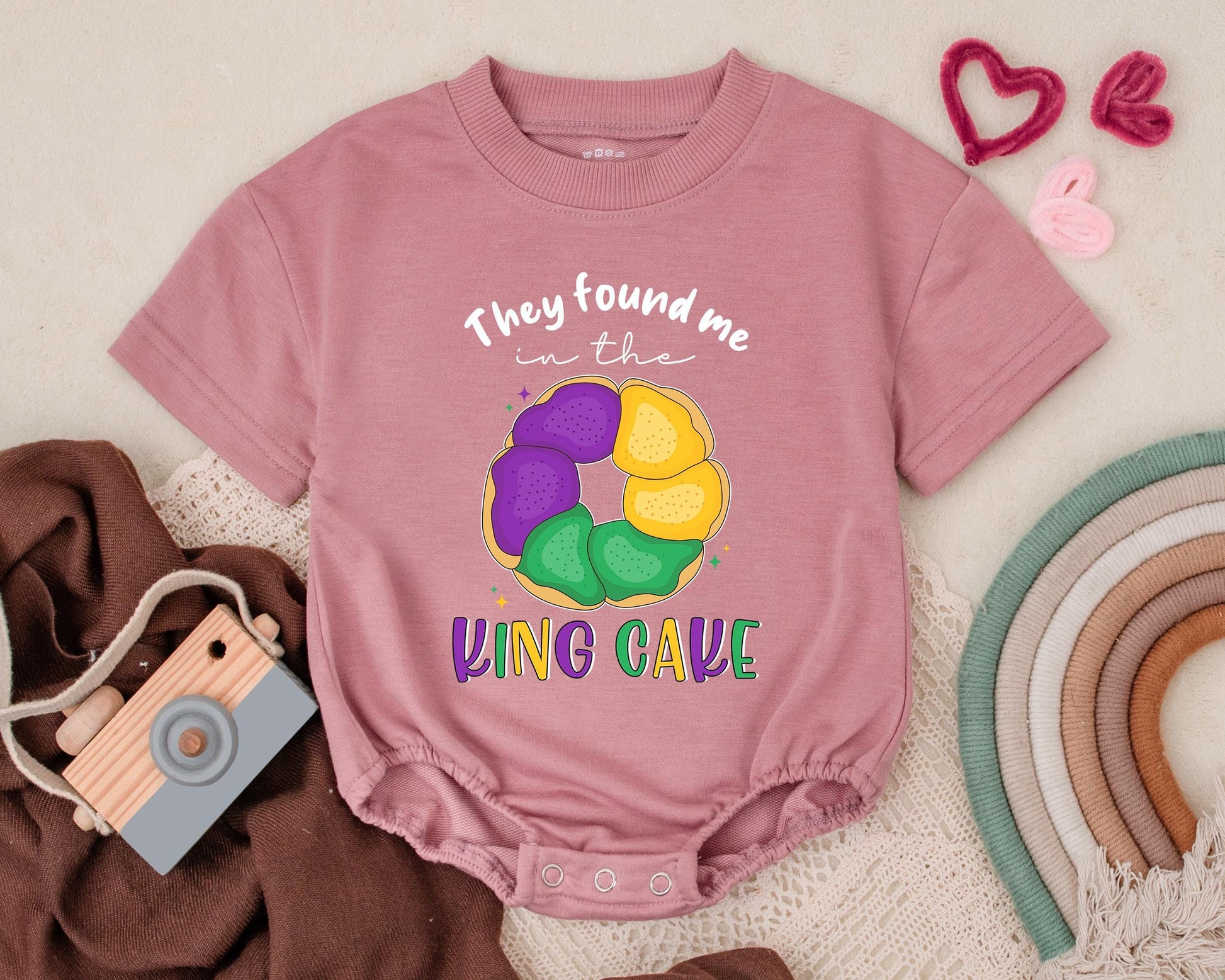 Found Me in the King Cake Mardi Gras Baby Romper Cute Newborn Outfit Unisex Baby Clothes Unique Baby Shower Gift