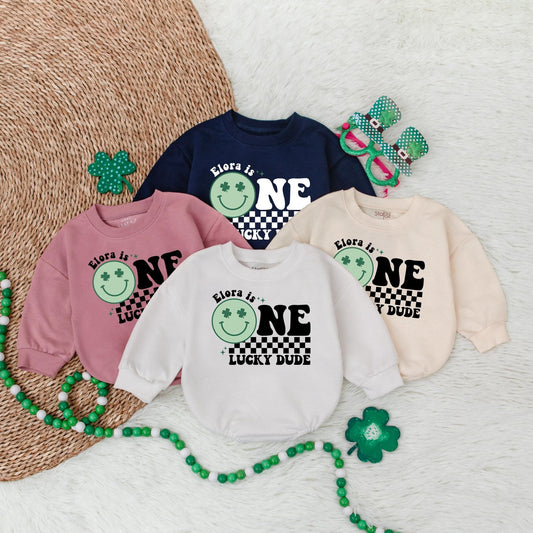 Custom One Lucky Dude St Patrick's Day Bubble Romper for Baby Boy Infant Clothes Lucky Charm Bodysuit Unique Baby Shower Gift Outfit