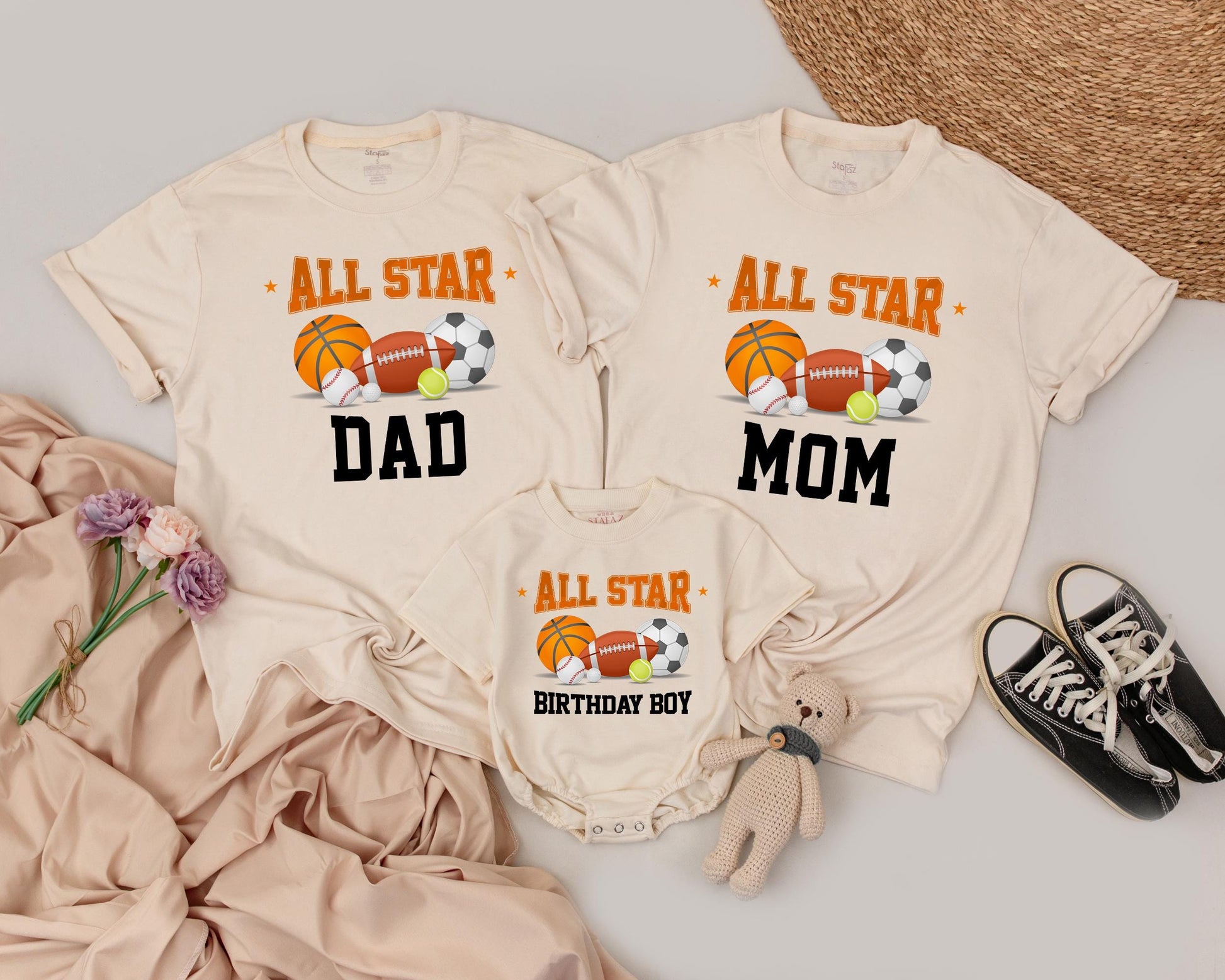 All Star First Birthday Family Shirts Dad Mom Birthday Boy Matching Football Theme