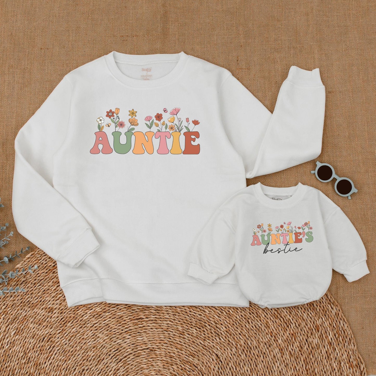 Auntie's Bestie Wildflower Sweatshirts Matching Aunt Niece Nephew Gift for Aunt Comfy & Cozy Family Apparel