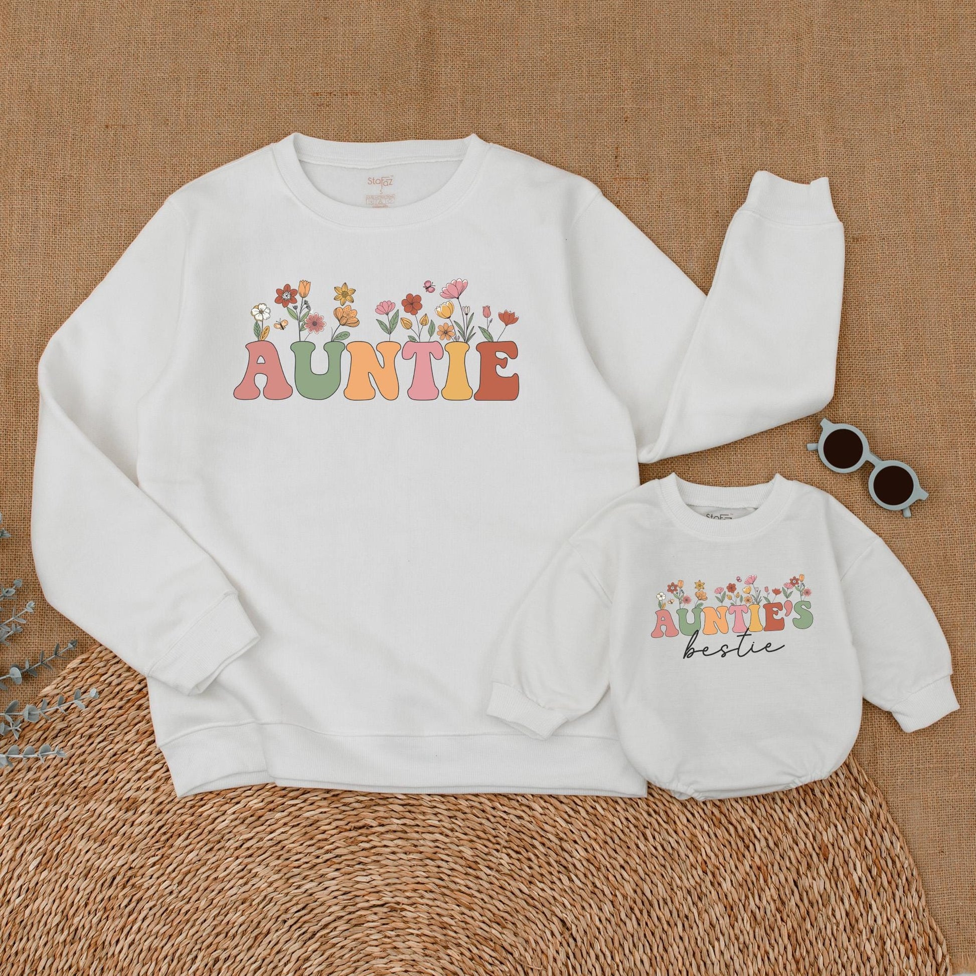 Auntie's Bestie Wildflower Sweatshirts Matching Aunt Niece Nephew Gift for Aunt Comfy & Cozy Family Apparel