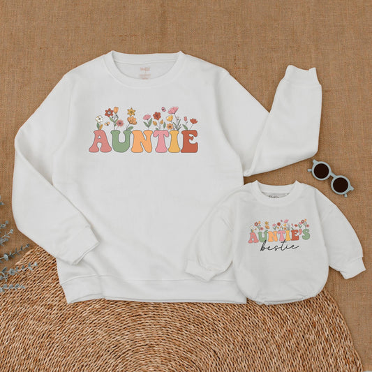 Auntie's Bestie Wildflower Sweatshirts Matching Aunt Niece Nephew Gift for Aunt Comfy & Cozy Family Apparel