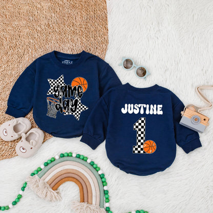 Personalized Basketball Game Day Bubble Romper for Boys & Girls Custom Gameday Birthday Outfit Baby Infant Toddler Sports Celebration