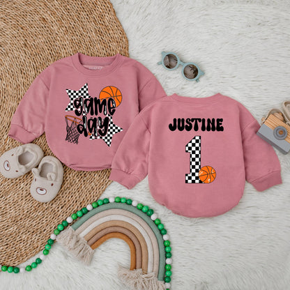 Personalized Basketball Game Day Bubble Romper for Boys & Girls Custom Gameday Birthday Outfit Baby Infant Toddler Sports Celebration