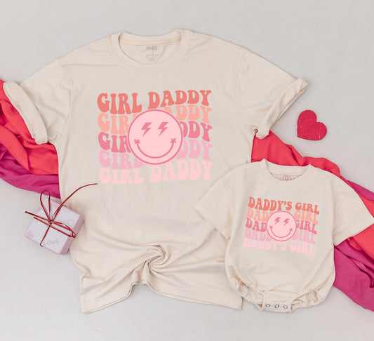 Girl Daddy & Daddy's Girl Retro Matching Shirts Pink Coral Gradient Smiley Face Father Daughter Outfits Daughter Gifts New Dad Outfits