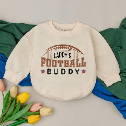 Daddy's Football Buddy Baby Romper Vintage Game Day Outfit Sporty Football Season Bodysuit Retro Brown Fall Infant Boy Girl Clothes 1 Year Old Gift
